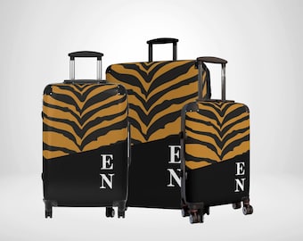 Tiger Print Personalised Suitcase, Modern Animal Print Custom
