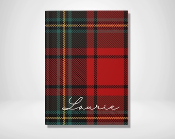 Red Checkered Plaid Personalized Name Hardcover Notebook Journal, Christmas Notebook Gift, Customized Notepad Book, Check Patterned Journal