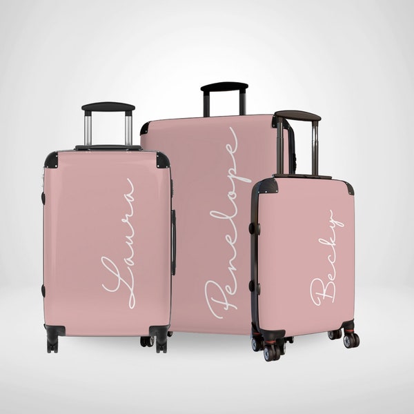 Minimalist Name Personalized Suitcase, Blush Pink Custom Luggage For Women, Cute Bespoke Travelling Case, Customized Travel Luggage Bag Gift