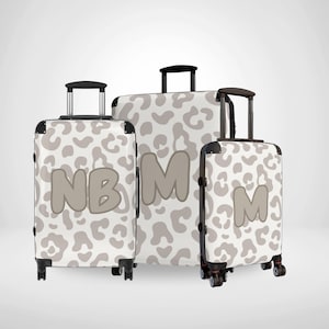 Custom Cream Leopard Print Letter & Initial Personalised Suitcase, Modern Animal Print Luggage, Bespoke Holiday Travel Case, Luggage Gift