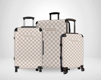 Checkered Name Luggage, Personalised Suitcase, Custom Name Luggage
