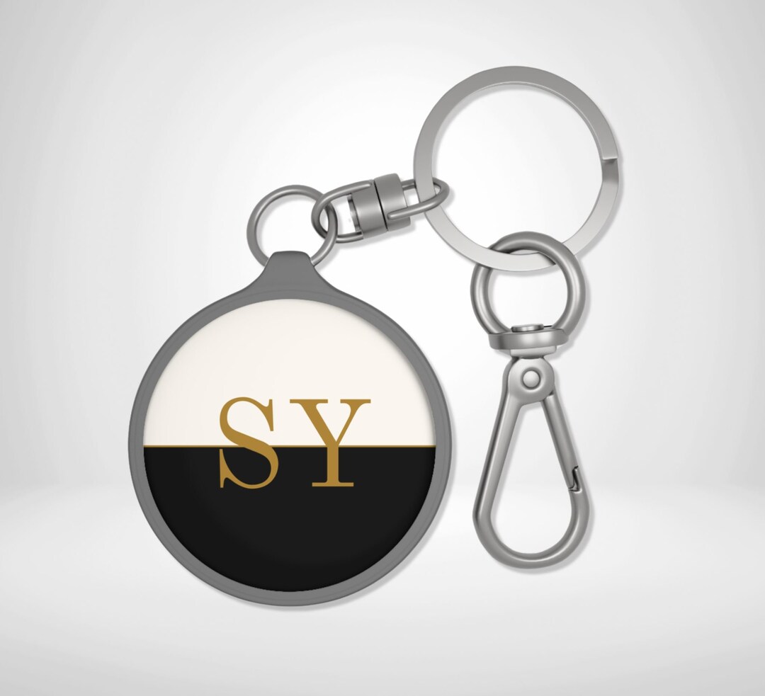 Personalized Initial Black Cream Color Keyring, Stylish Key Charm - Main Image