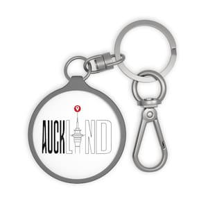 Auckland New Zealand Keyring, NZ Travel Location Pin Keychain, City Round Key Holder, Silver Key Ring Tag Gift, Holiday Bag Charm Accessory