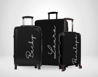 Valise personnalisée avec nom minimaliste, Bagage personnalisé noir et blanc pour femme, Jolie valise de voyage sur mesure, cadeau de sac de bagage de voyage personnalisé