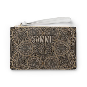 Cartera de viaje con diseño de patrón marrón personalizada, soporte para pasaporte con estampado de Mandela, bolsa organizadora de vacaciones moderna, embrague de cuero vegano estético