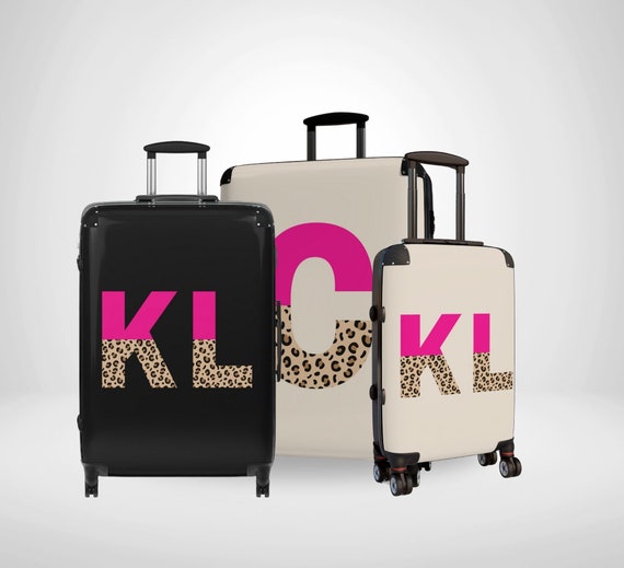Custom Pink Leopard Print Letter Initial Personalised Suitcase