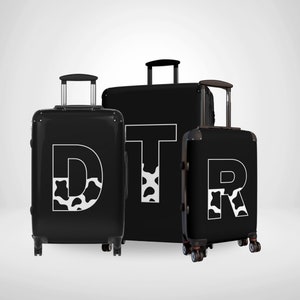 Customized Cow Print Personal Luggage Set, Chic Black & White Animal Cow Patterned Suitcase, Stylish Custom Travel Luggage Case, Unisex Bag