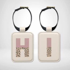 Pastel Leopard Print Custom Initial or Letter Leather Luggage Tag, Personalised Luggage Bag Tag, Travel Suitcase ID Identity Name Label Gift