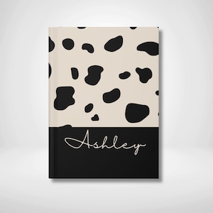 Personalized Name Notebook Journal, Custom Name Hardcover Matte Journal, Black and Beige Spotted Notebook Pad, Customizable Gifts For Women