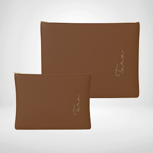 Bolso clutch de cuero real con nombre personalizado, bolso clutch marrón minimalista a medida, bolso pequeño o grande, regalo de billetera para mujer