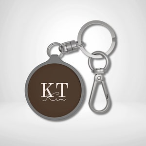 Personalised Initial Name Keyring, Custom Round Keychain, Brown Monogram Key Holder, Bag Charm Accessories For Women, Quality Key Ring Gift
