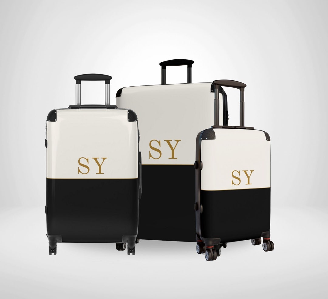 Cream and Black Personalised Initial Suitcase Luggage, Custom Hard ...