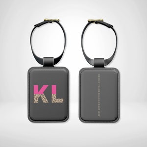 Personalised Leather Luggage Tag with Custom Letter & Contact Information Leopard Print Luggage ID Suitcase Airport Identity Tag Travel Gift