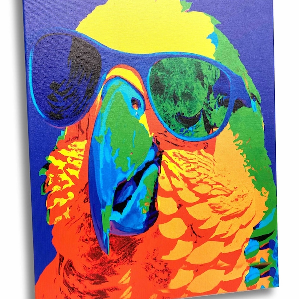 Wandbild Pop-Art Papagei mit Sonnenbrille Bild auf Canvas Leinwand Digitaldruck auf Hochformat 50 x 40 cm