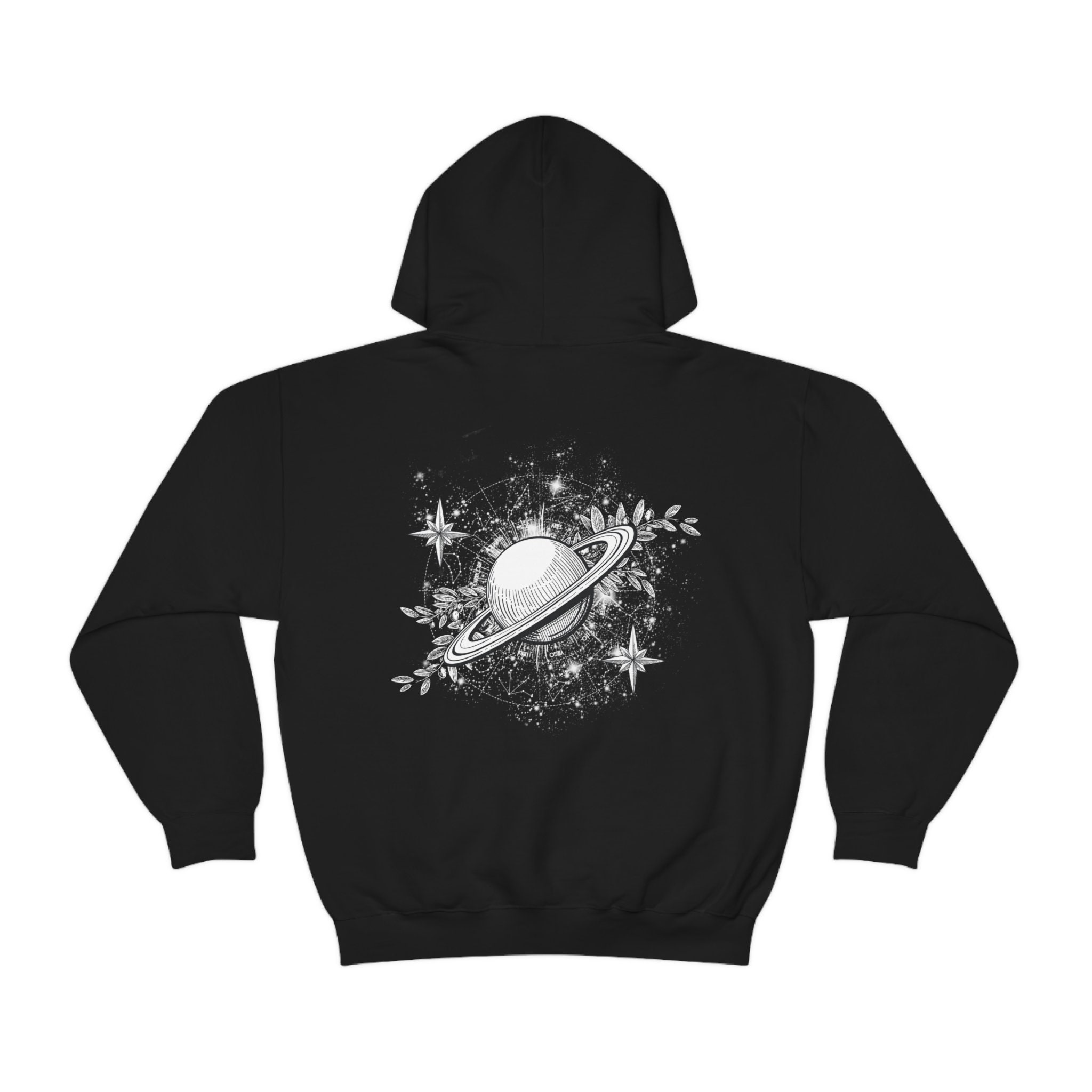Black and White Weirdcore Celestial Oversized Back Print Hoodie, Floral ...