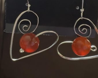 Sterling Silver Heart Carnelian Earrings