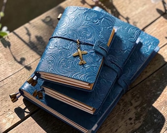 Genuine Leather Travel Journal, Passport to A5, Embossed Carved Leather Notebook, Retro Journal for Writing, Travel & Sketching