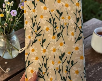 Floral Embroidered A5 Notebook, Flower Style Journal, Cottagecore Aesthetic Notebook, Handmade Nature Inspired Diary, Cute Gift