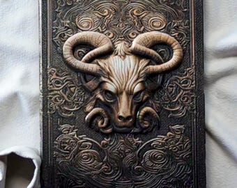 Ram Skull Grimoire A5 Journal – 3D Embossed Gothic Leather Notebook – Dark Magic Occult Witchcraft Journal