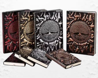 Tree of Life Embossed Vegan Leather Journal – A5 Nature Notebook, Spiritual Grimoire, Dark Academia Writing Journal, RPG DND Gift