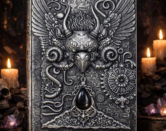 Winged Grimoire Journal – A5 3D Embossed Gothic Notebook, Dark Fantasy Vegan Leather Journal, Dark Academia RPG DND Gift