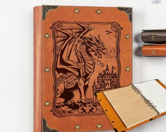 Fantasy RPG Grimoire Notebook A5 - Refillable Vegan Leather Binder, DandD Gift for Players and Dungeon Masters