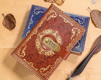 Vintage Lock Journal A5 – Password Diary PU Leather Notebook – Secret Lockable Journal – Antique Writing Gift