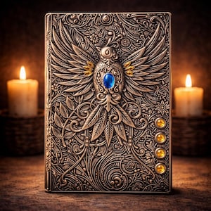 Diario Celestial Grimoire in pelle vegana – Taccuino A5 con rilievi 3D, diario di scrittura occulta Dark Academia, regalo D&D