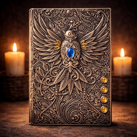 Celestial Grimoire Vegan Leather Journal – A5 3D Embossed Vegan Leather Notebook – Dark Academia Occult Writing Journal