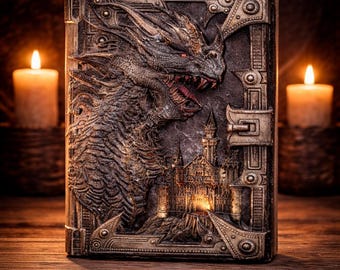 Dragon Grimoire Vegan Leather Journal – 3D Embossed Fantasy Notebook, Dark Academia Writing Diary, DND RPG Gift