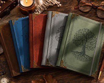 Tree of Life Vegan Leather Refillable Journal, A5 Grimoire Notebook, Yggdrasil Diary, Mystical Writing Journal, Dark Academia Gift