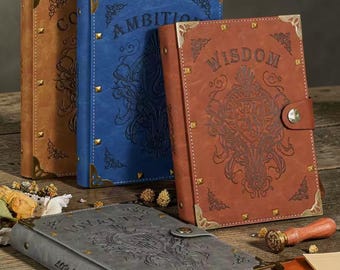 Grimoire Notebook A5 Refillable – Vegan Leather Journal – Fantasy Dark Academia Writing Diary – Meaningful Gift