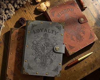 Grimoire Notebook A5 Refillable – Vegan Leather Journal – Fantasy Dark Academia Writing Diary – Meaningful Gift