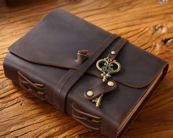 Vintage Top Grain Cowhide Leather Journal A5 with Key – Refillable Antique Notebook – Medieval Diary – Gift for Writers