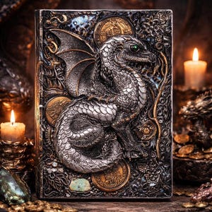 Baby Dragon Grimoire Journal – A5 3D-geprägtes Fantasy-Notizbuch, veganes Leder, Dark Academia Schreibtagebuch, D&D-Rollenspielgeschenk