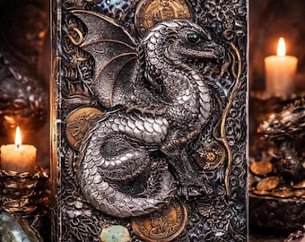Baby Dragon Grimoire Journal – A5 3D Embossed Fantasy Notebook, Vegan Leather Dark Academia Writing Diary, DND RPG Gift