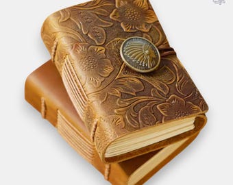 Genuine Leather Pocket Journal – Vintage Mini Notebook – Floral & Smooth Styles – Handmade Boho Gift