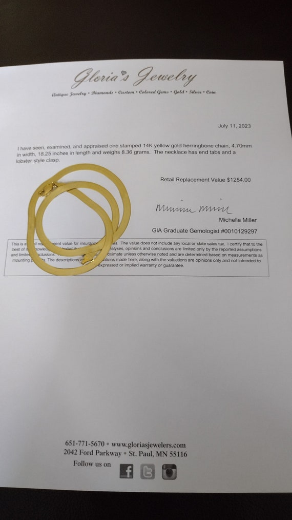 14K Yellow Gold 18" Herringbone Chain - image 1