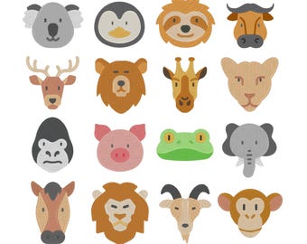 Animal Embroidery Designs – 16 Cute Zoo & Farm Animals, Mini Animal Patterns for Kids, Baby Clothes Embroidery Files, Digital Download