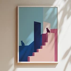 Muralla Roja, Arte de parede, Arte digital, Impressões de arte de parede, Download digital, Pôster de gato, Arte de parede de gato, Arte digital de gato, Arte de parede da moda