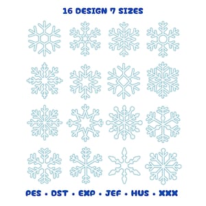 Bundel sneeuwvlokborduurontwerpen – 16 kerstsneeuwvlokkenset – machineborduurbestanden – winterborduurpatronen – digitale download