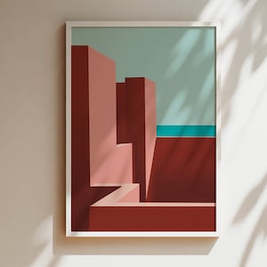 Red House , Abstract Wall Art, Wall Art, Digital Art, Wall Art Prints,Digital Download,Geometric Wall Art,Architecture, Trendy Wall Art