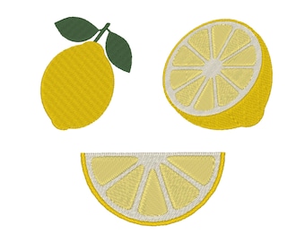 Diseños de bordado de limones: 3 patrones de cítricos, bordado para cocina de verano, archivos de bordado a máquina, descarga digital