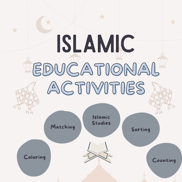 Islamic Educational Book, Islamic Activity Book, Ramadan Islamic Activity Book for Kids, Toddlers, Count, Learn, Sort, etc. Digital Download