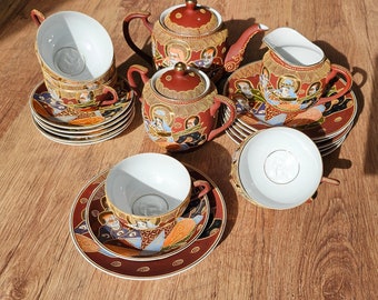 Set da tè giapponese vintage Kutani Satsuma per 6 persone