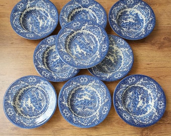 9 ASSIETTES EIT England vintage, blanc bleu