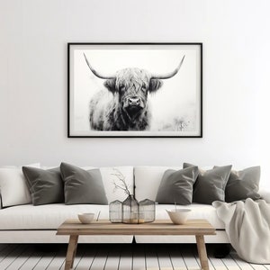 Highland Cow Print, Farm Animal Wall Art, Large Cow Poster, Highland Cow Wall Art, Farmhouse Wall Decor, Digital Download, Nature Photo