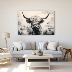 Highland Cow Print, Farm Animal Wall Art, Large Cow Poster, Highland Cow Wall Art, Farmhouse Wall Decor, Digital Download, Nature Photo