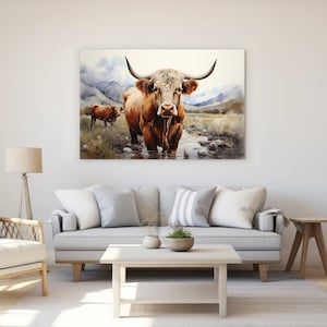Highland Cow Print, Farm Animal Wall Art, Large Cow Poster, Highland Cow Wall Art, Farmhouse Wall Decor, Digital Download, Nature Photo