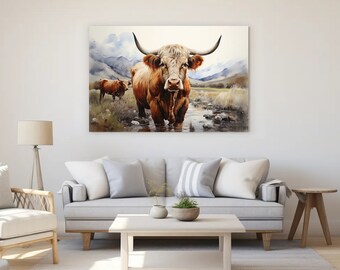 Highland Cow Print, Farm Animal Wall Art, Large Cow Poster, Highland Cow Wall Art, Farmhouse Wall Decor, Digital Download, Nature Photo
